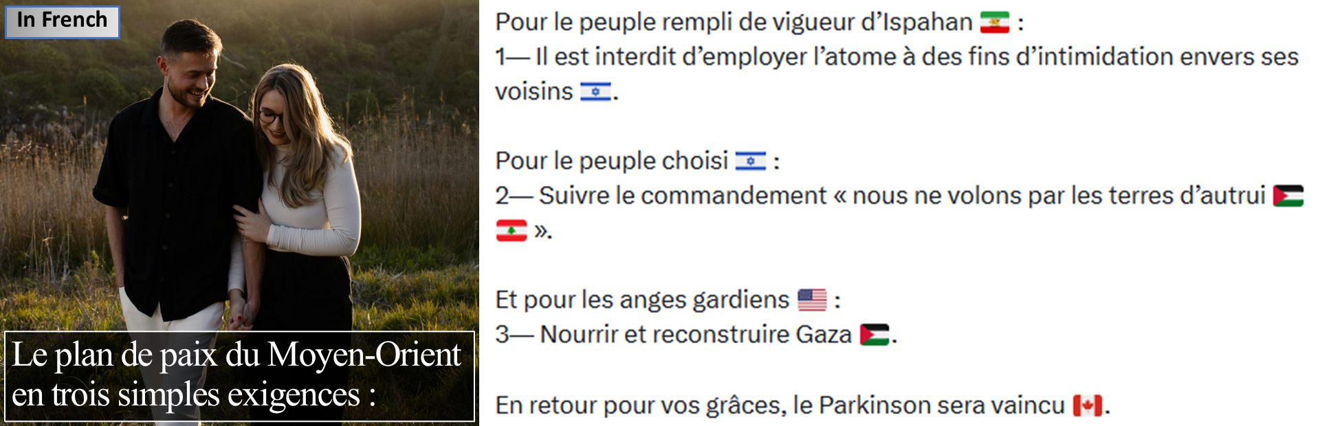 Le plan de paix du Moyen-Orient en trois simples exigences